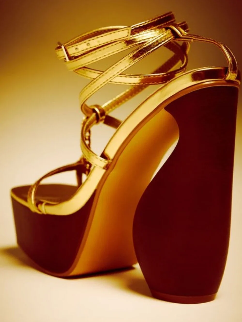 Fashion Nova Metallic Gold Wrap Platform Sandals